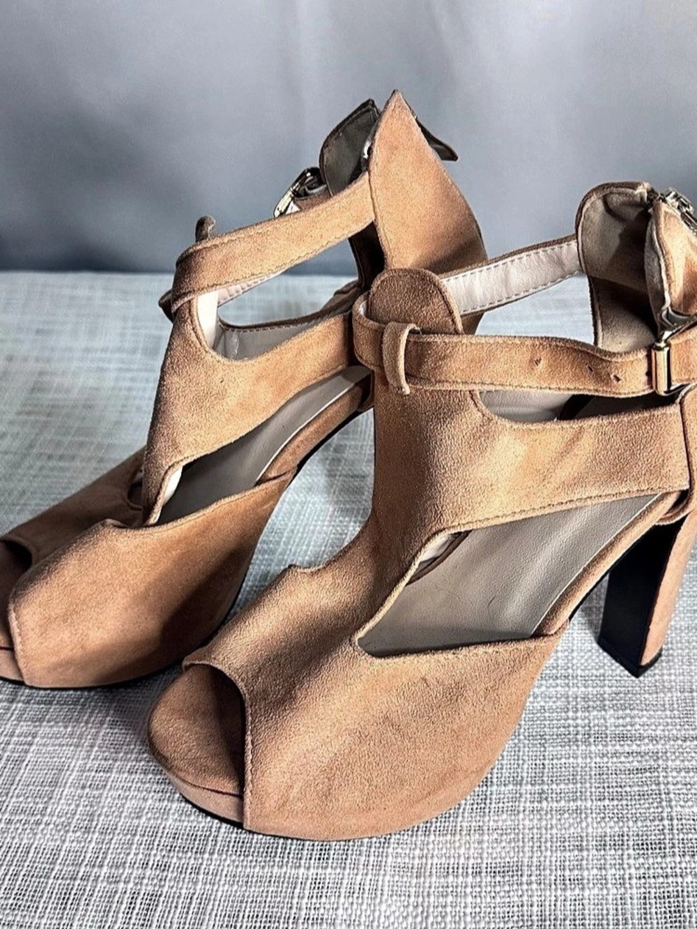 Peep Toe Platform Heels in Brown